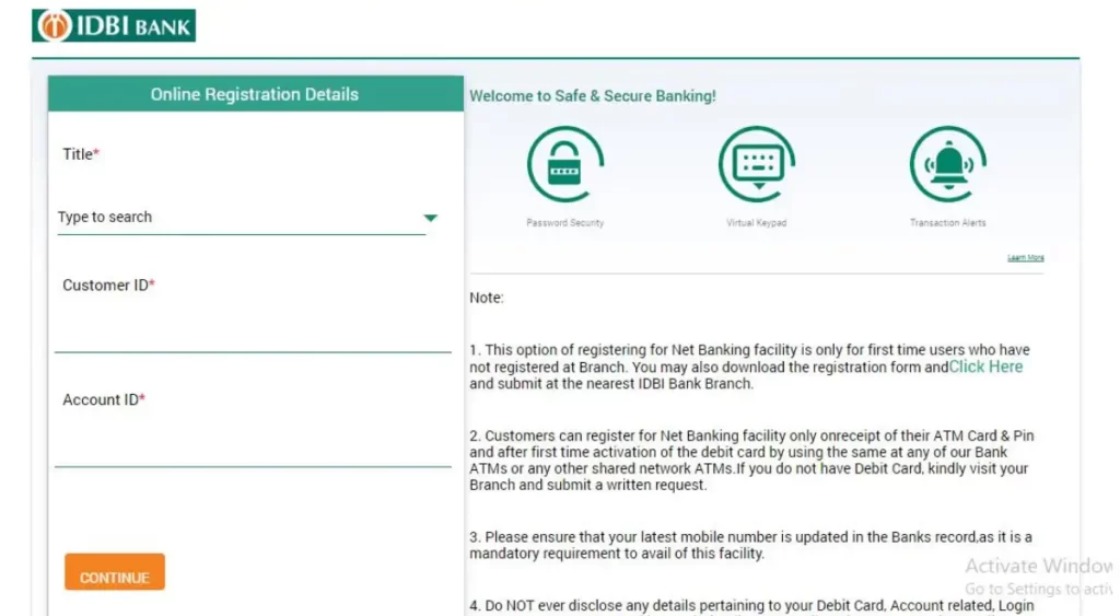 IDBI Net Banking Registration 2