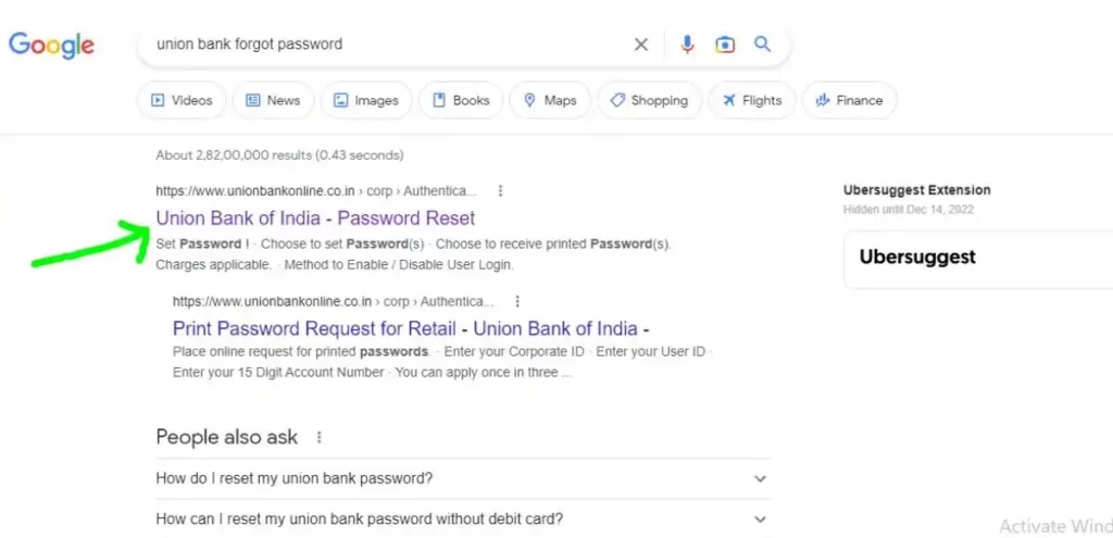 Union Bank forget password search 